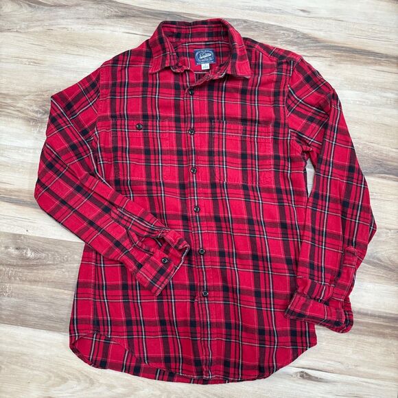 J Crew Flannel Shirt Mens Small Red Plaid Button Up - Picture 1 of 10